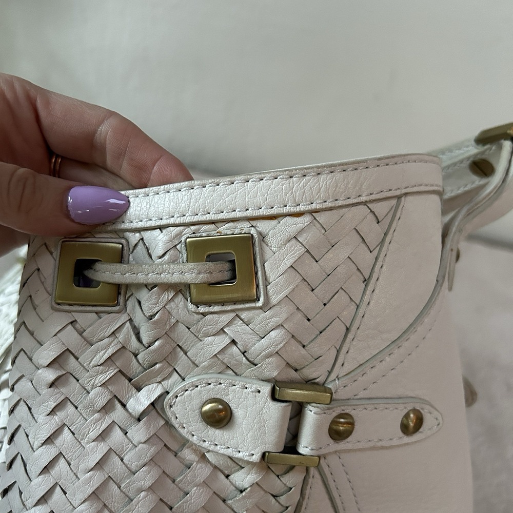 Cole Haan "Village Weave" SU06 Ivory Leather Woven Shoulder Bag Tote Boho Chic - Picture 11 of 12